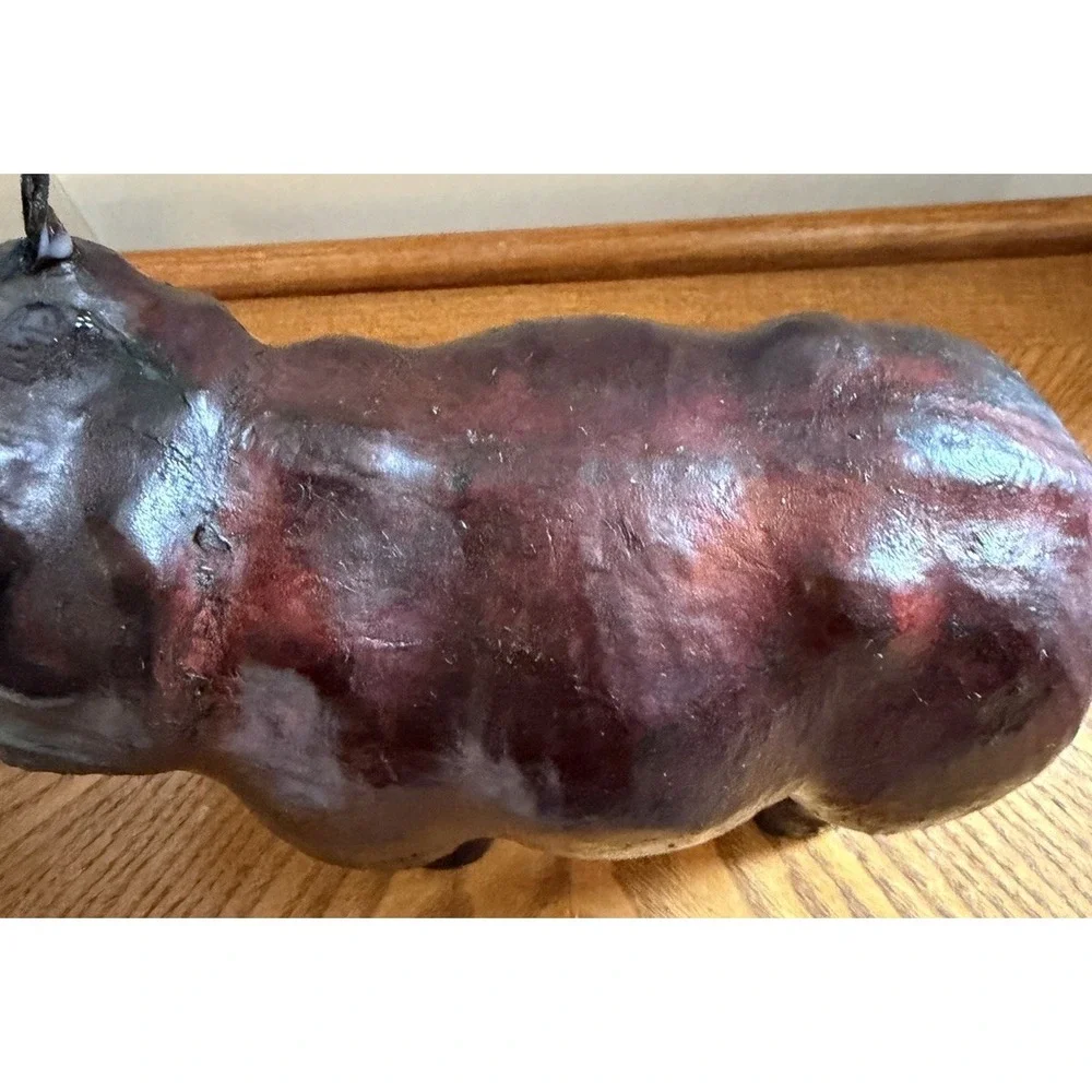 Vintage Leather Wrapped Hippo Hippopotamus Figure Red Eye 12x10x4 Decor